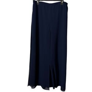 R&M Richards Womens Navy Flowy Wide Leg Pull On Dressy Pants Elastic Waist sz 16